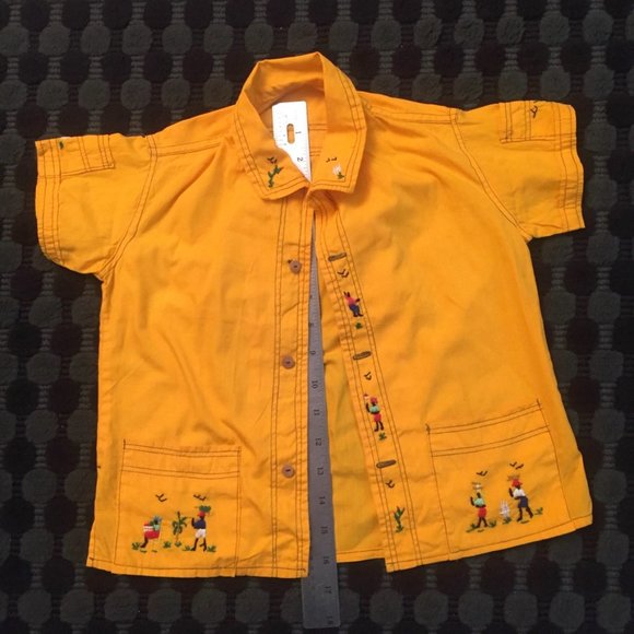 Child’s 100% cotton Orange Summer shirt - Guayabera-style embroidered 4T size - Picture 1 of 6